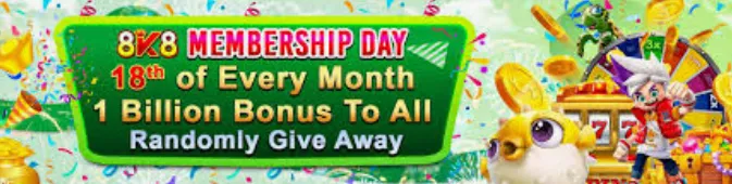 8k8.com membership day 18th of every month 1 billion bonus to all randomly give away